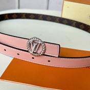 LV Circle Nautical 20mm Reversible Belt Silver Buckle Pink Brown Lambskin