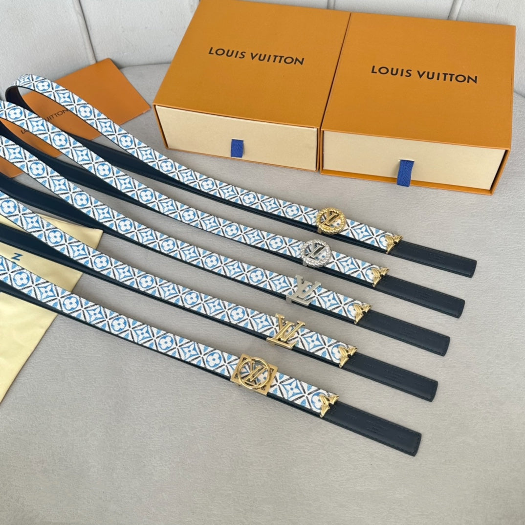 Josephine 20mm Reversible Belt Gold Buckle Black White Blue Leather