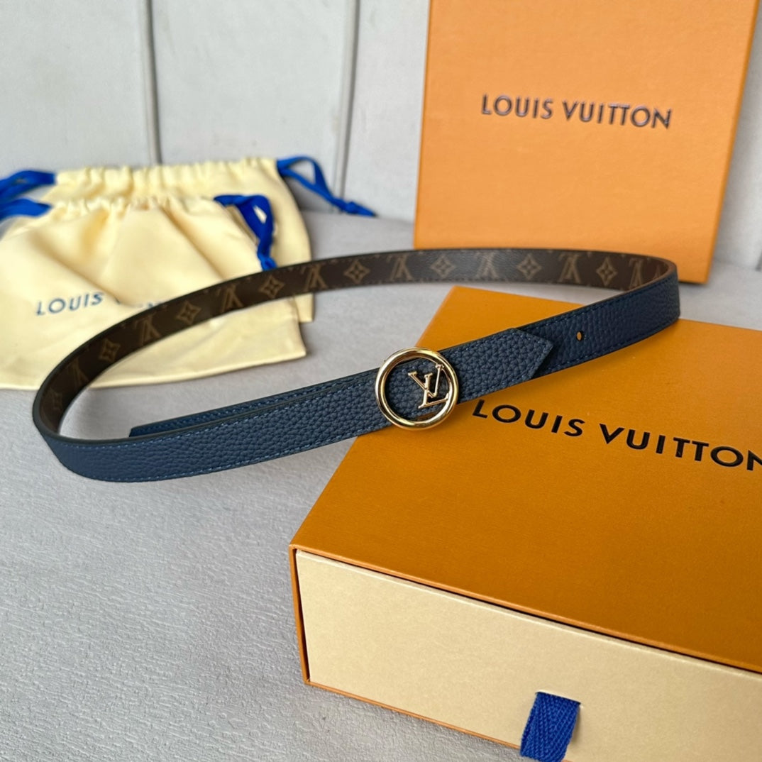 LV Circle 20mm Reversible Belt Gold Buckle Black Brown Leather