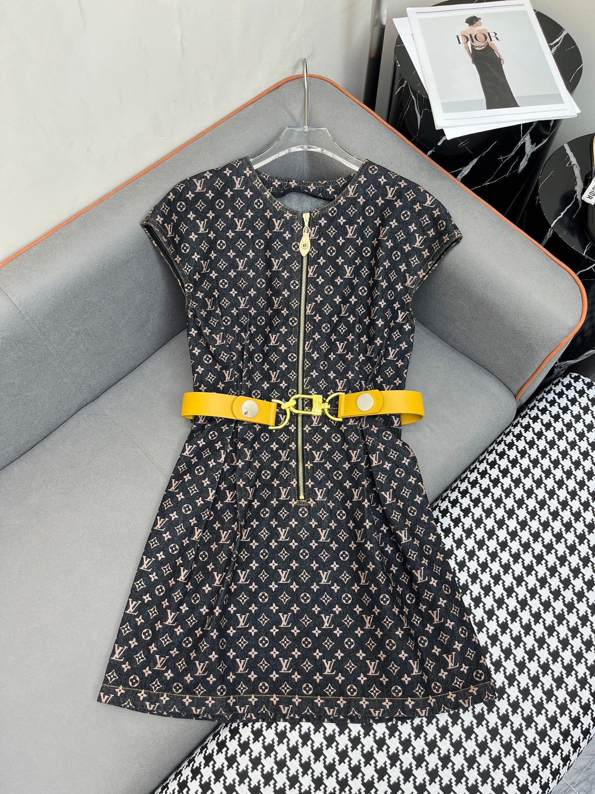 LV DENIM DRESS WITH FRONT CENTER ZIPPER