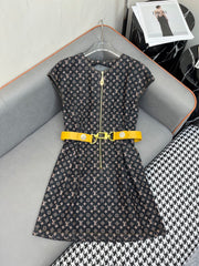 LV DENIM DRESS WITH FRONT CENTER ZIPPER