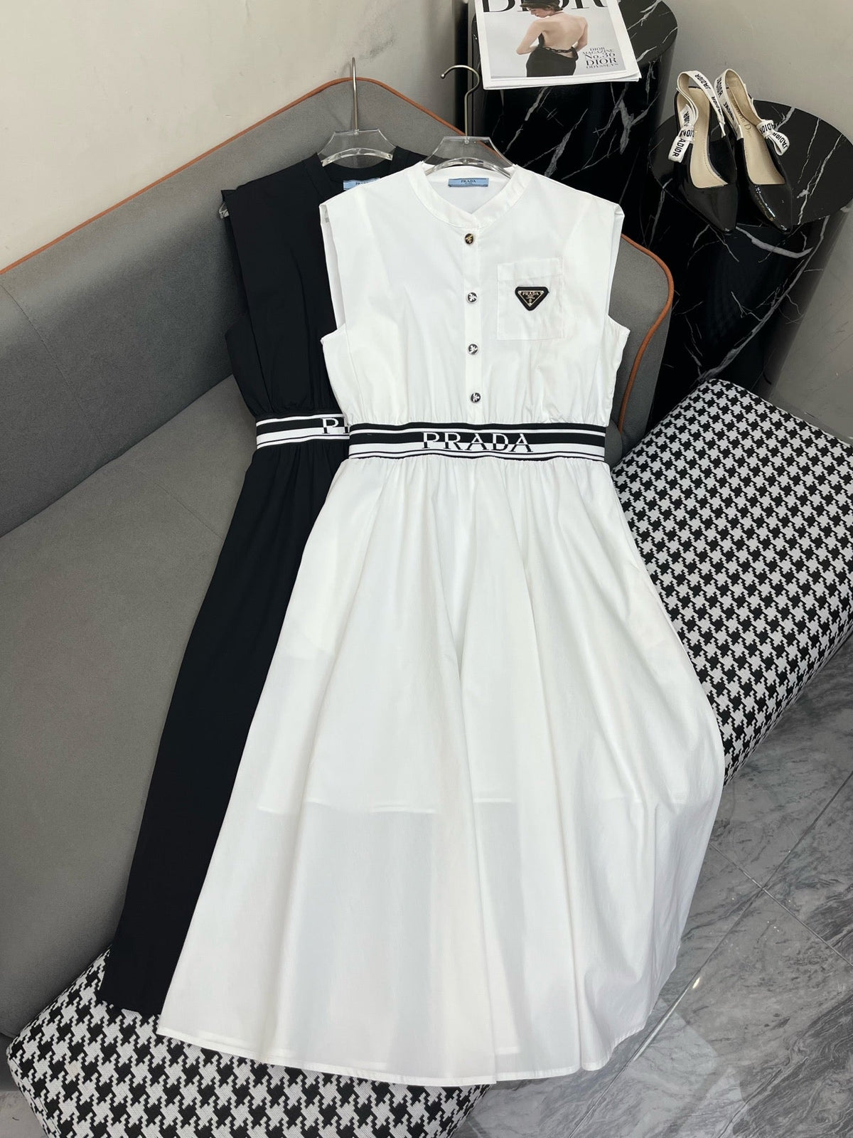 PRADA SLEEVELESS DRESS WITH STAND COLLAR – NEW STYLE 269122
