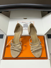 HM 25S HIGH-HEEL SANDAL 105 MM IN BEIGE SUEDE