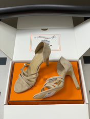 HM 25S HIGH-HEEL SANDAL 105 MM IN BEIGE SUEDE