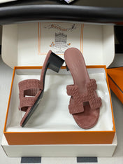 HM 25S ORAN HIGH‑HEEL SANDAL IN PEACHY PINK SUEDE AND LAMBSKIN