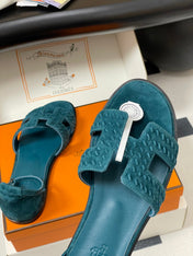 HM 25S SANTORINI SANDAL IN DARK BLUE SUEDE AND LAMBSKIN