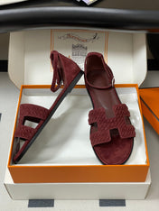HM 25S SANTORINI SANDAL IN DARK RED SUEDE AND LAMBSKIN