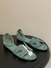 HM 25S SANTORINI SANDAL IN MUTED MINT GREEN SUEDE AND LAMBSKIN