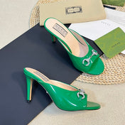 GG  Women's Horsebit mid-heel slide sandal in glossy Jade Green