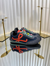 LOEWE 26S RUNNER 2.0 SNEAKERS IN GREY SUEDE AND NAVY BLUE FABRIC