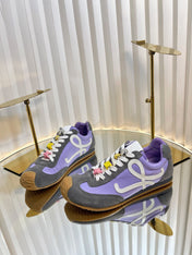 LOEWE 26S RUNNER 2.0 SNEAKERS IN DARK GREY SUEDE AND PURPLE FABRIC