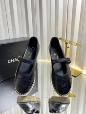 CHANEL 26S ESPADRILLE MARY JANE SHOES IN BLACK LAMBSKIN