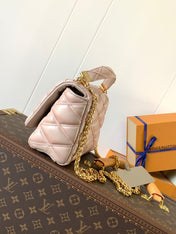 LV 25S GO-14 MM 23 IN LIGHT PINK QUILTED LAMBSKIN GOLD HARDWRE