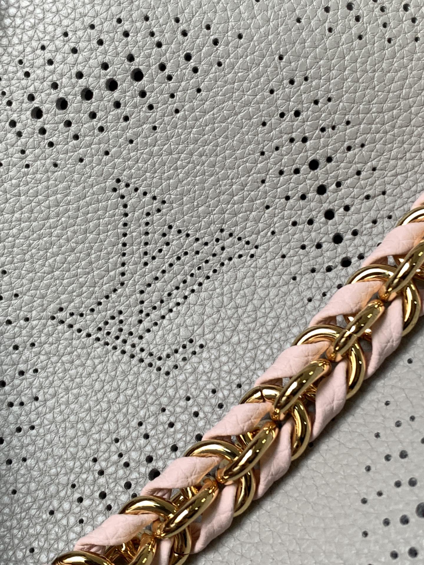 LV 25S BELLA TOTE BAG 32 IN PINK GREY PERFORATED MAHINA CALFSKIN