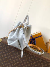 LV 25S BELLA TOTE BAG 32 IN PINK GREY PERFORATED MAHINA CALFSKIN