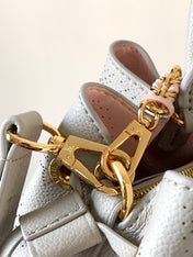 LV 25S BELLA TOTE BAG 32 IN PINK GREY PERFORATED MAHINA CALFSKIN