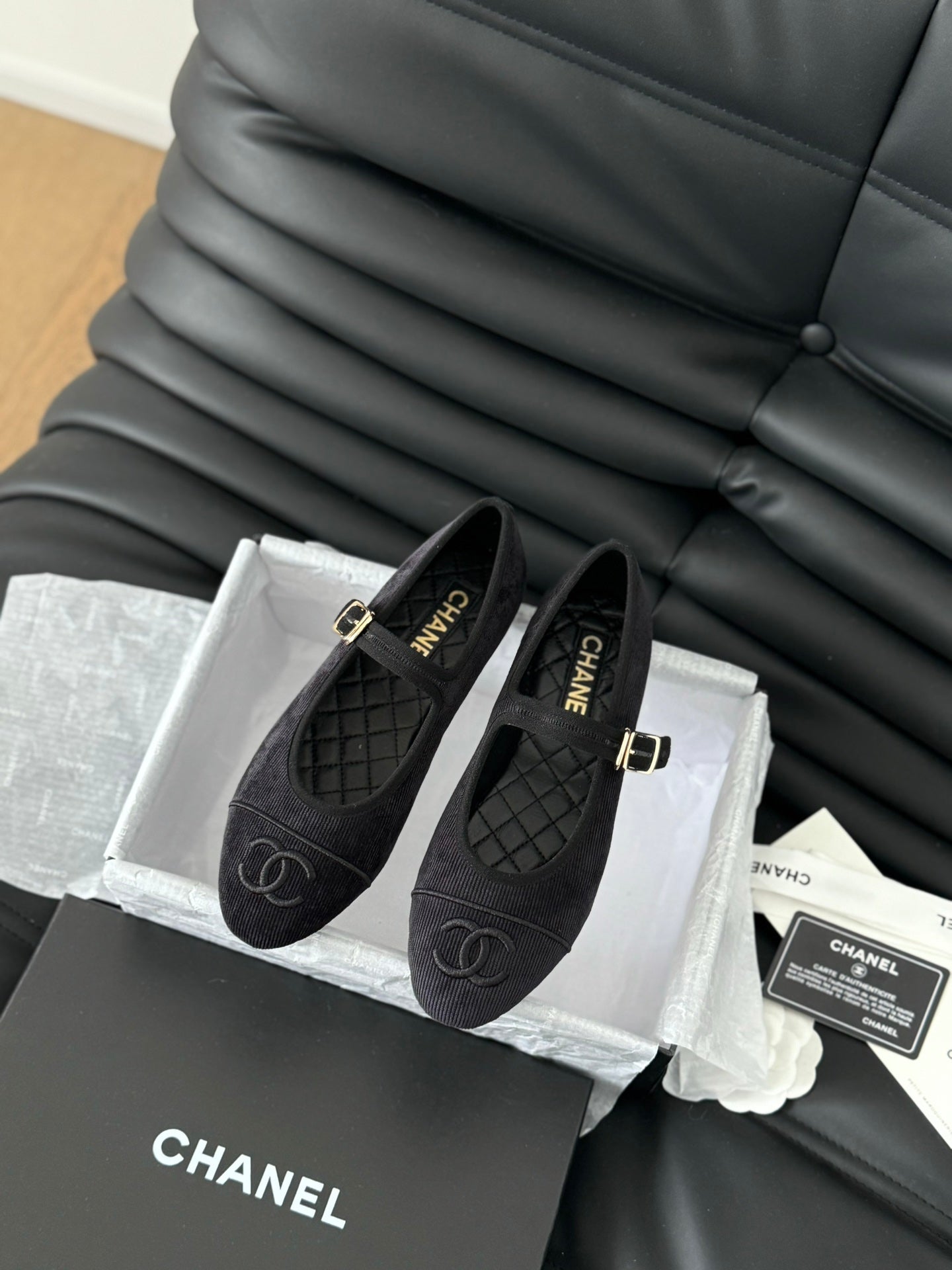 MARY JANE SHOES BLACK CORDUROY TWILL FABRIC