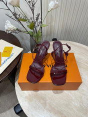 6AM HIGH SANDAL 95 MM IN WINE RED PATENT LAMBSKIN