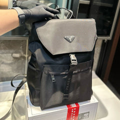 TRIANGLE LOGO BACKPACK 41 IN BLACK RE-NYLON FABRIC