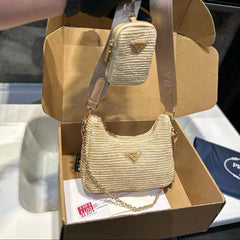 HOBO CROCHET MINI BAG 20 IN BEIGE WOVEN RAFFIA GOLD HARDWARE