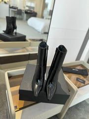 HIGH HEEL POINTED-TOE ANKLE BOOTS IN BLACK SHINY CALFSKIN