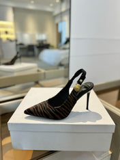 BALMAIN 25S SLINGBACK EVA 95MM IN BROWN AND BLACK ZEBRA PRINT CALFSKIN