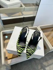 BALMAIN 25S SLINGBACK EVA 95MM IN GREEN AND BLACK ZEBRA PRINT CALFSKIN