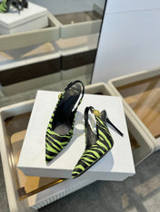 BALMAIN 25S SLINGBACK EVA 95MM IN GREEN AND BLACK ZEBRA PRINT CALFSKIN
