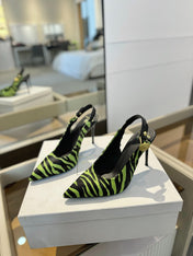 BALMAIN 25S SLINGBACK EVA 95MM IN GREEN AND BLACK ZEBRA PRINT CALFSKIN