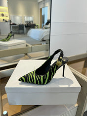 BALMAIN 25S SLINGBACK EVA 95MM IN GREEN AND BLACK ZEBRA PRINT CALFSKIN