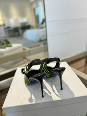 BALMAIN 25S SLINGBACK EVA 95MM IN GREEN AND BLACK ZEBRA PRINT CALFSKIN