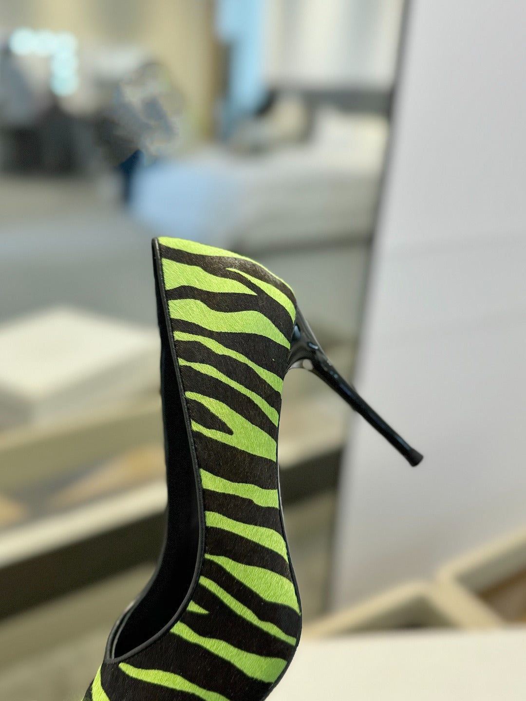 BALMAIN 25S HIGH HEELS 95MM IN GREEN AND BLACK ZEBRA PRINT CALFSKIN