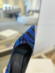 BALMAIN 25S HIGH HEELS 95MM IN BLUE AND BLACK ZEBRA PRINT CALFSKIN
