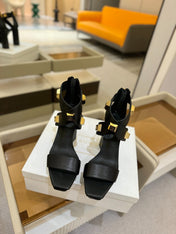 BALMAIN 25S WEDGE HEELS 105MM IN BLACK CALFSKIN GOLD HARDWARE