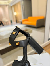 BALMAIN 25S WEDGE HEELS 105MM IN BLACK CALFSKIN GOLD HARDWARE