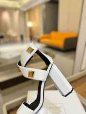BALMAIN 25S WEDGE HEELS 105MM IN WHITE CALFSKIN GOLD HARDWARE