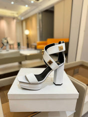 BALMAIN 25S WEDGE HEELS 105MM IN WHITE CALFSKIN GOLD HARDWARE
