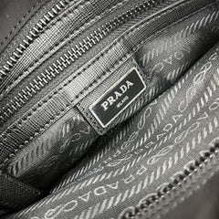 TRIANGLE LOGO CROSSBODY BAG 25 IN BLACK SAFFIANO LEATHER
