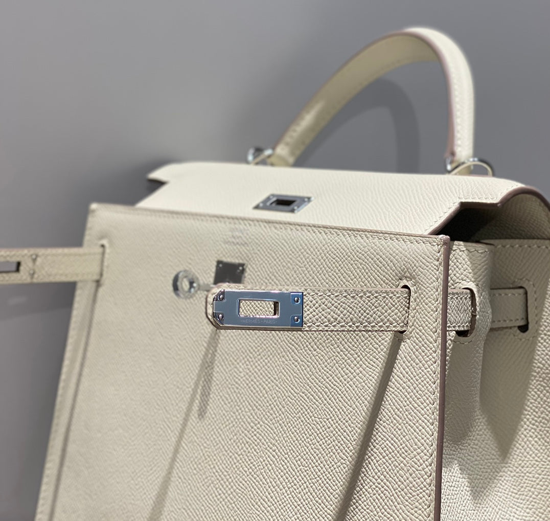 KELLY 25CM IN NATA EPSOM CALFSKIN SILVER HARDWARE