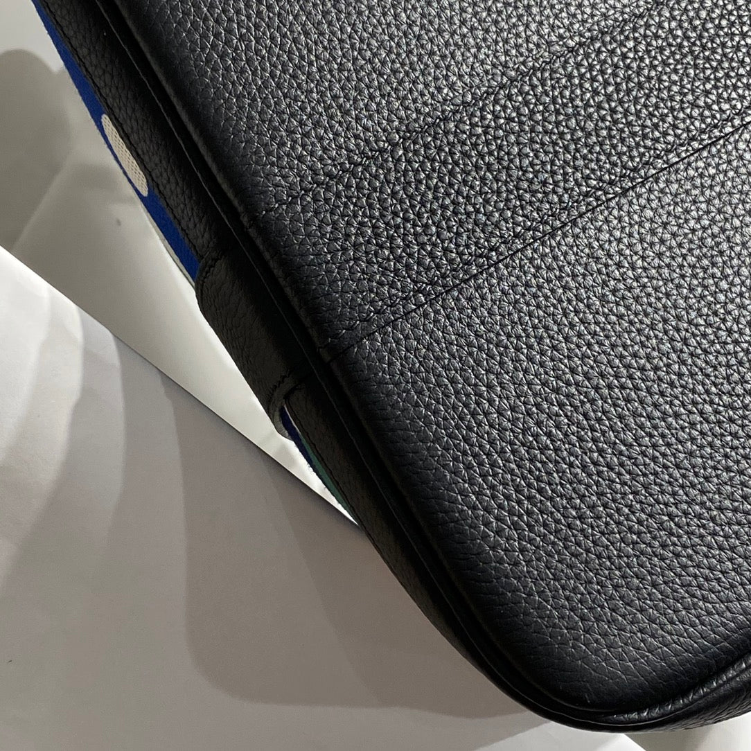 GARDEN PARTY 36 IN MULTICOLOR TOILE H CANVAS BLACK CALFSKIN OVERLAPPING POLKA RINGS PRINT