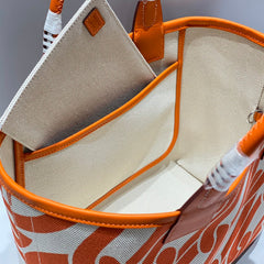 STEEPLE 28 BAG IN OFF-WHITE MIX LIGHT ORANGE CANVAS AND CALFSKIN
