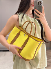 GARDEN PARTY 30CM IN YELLOW TOILETS COTTON CANVAS AND BEIGE MARFA CALFSKIN