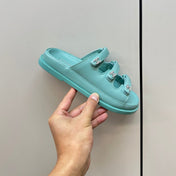 dad sandals skye blue 3 rows lambskin mules
