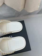 CC White Suede Gold Chain Mules