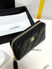 MINI WALLET 11 IN BLACK CAVIAR SKIN GOLD METALLIC