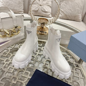 PRADA 26S MONOLITH CHELSEA BOOTS IN WHITE CALFSKIN AND FABRIC