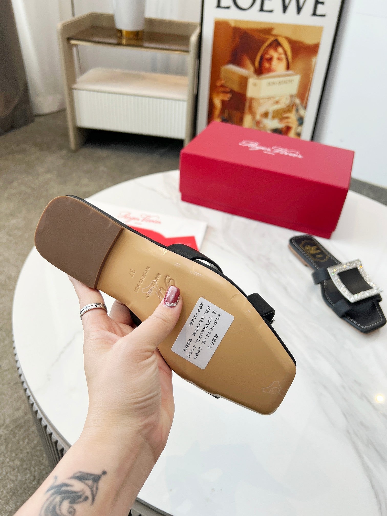 VIV' BY THE SEA MULES IN BLACK CALFSKIN CRYSTAL BUCKLE