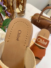 WOODY WEDGE SANDALS IN BRONZE BROWN CANVAS WITH CIDER BROWN RUBBER SOLE