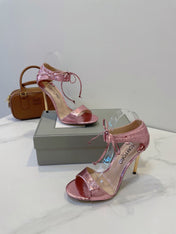 TOM FORD 26S HIGH HEEL SANDALS IN LIGHT METALLIC PINK SNAKESKIN CALFSKIN