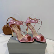TOM FORD 26S HIGH HEEL SANDALS IN LIGHT METALLIC PINK SNAKESKIN CALFSKIN
